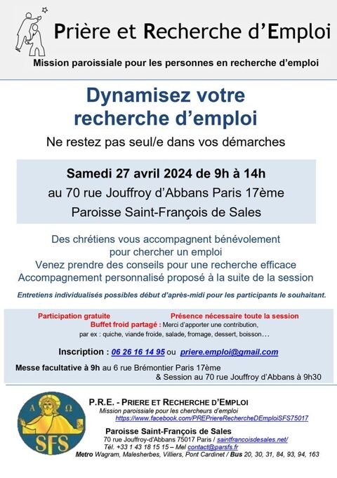 PRE-Aide à la recherche d'emploi
27 avril 9 h-14h / Paris  75017 Paris