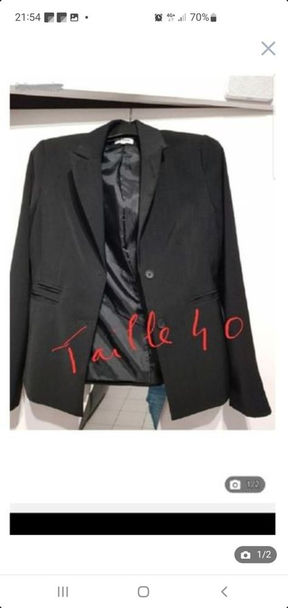 veste noire fine rayures &eacute;tam taille 40 tr&egrave;s bon &eacute;tat Vtements