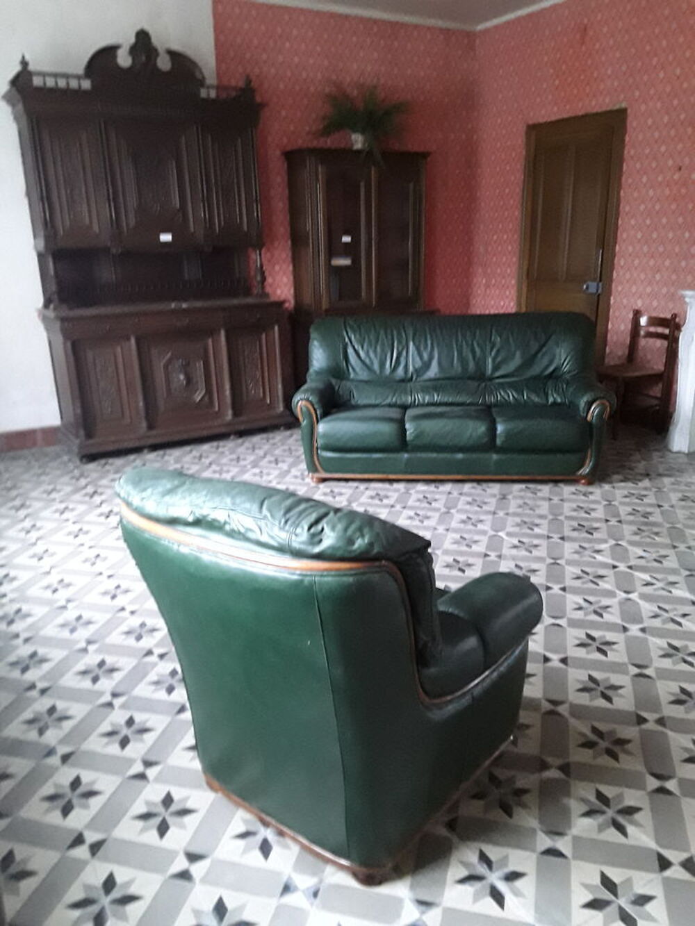 salon vert cuire Meubles
