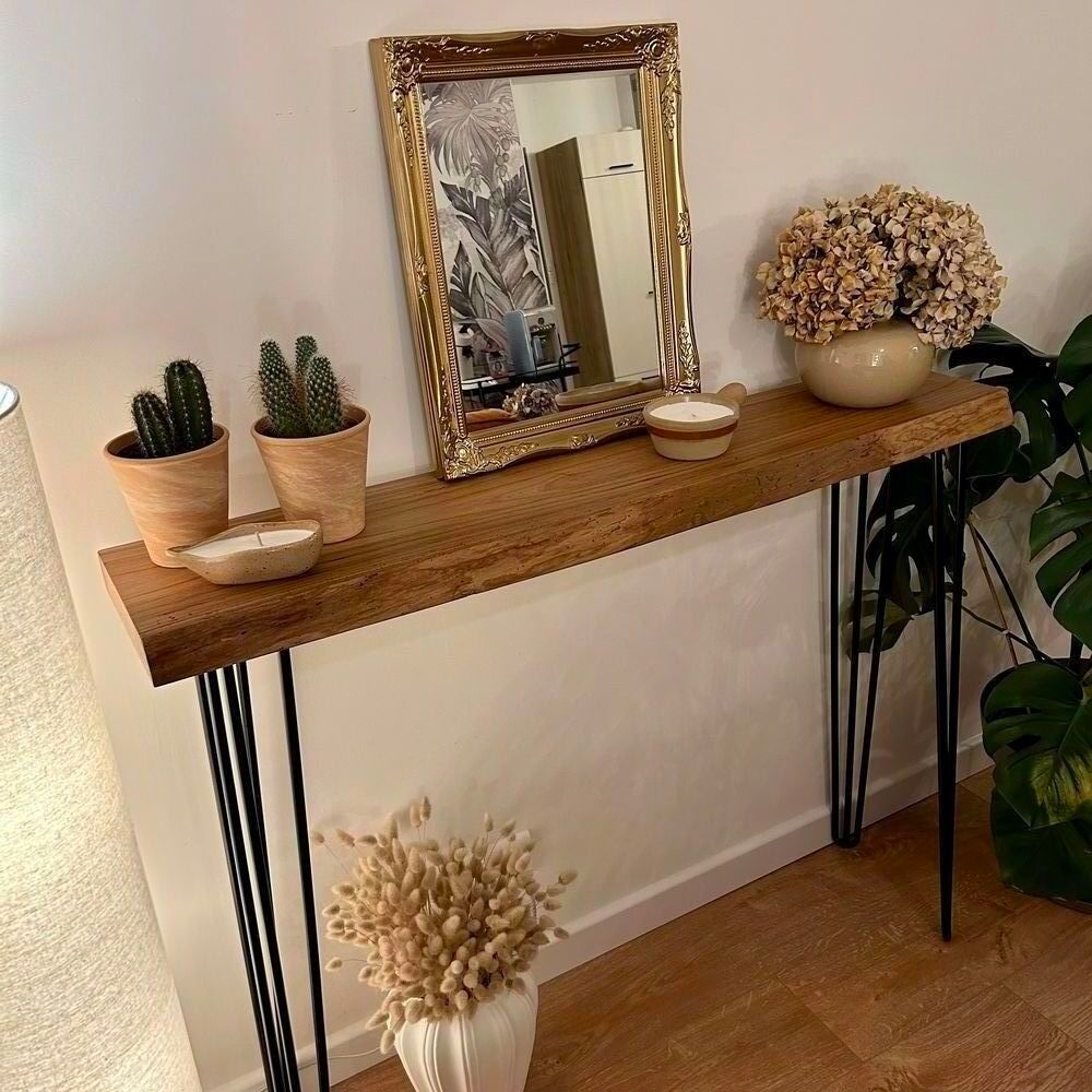 Console d'entr&eacute;e en bois massif et m&eacute;tal noir Meubles