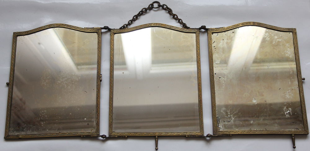 Miroir triptyque fin XIX&egrave;me avec panneaux s&eacute;rigraphi&eacute;e saiso Décoration