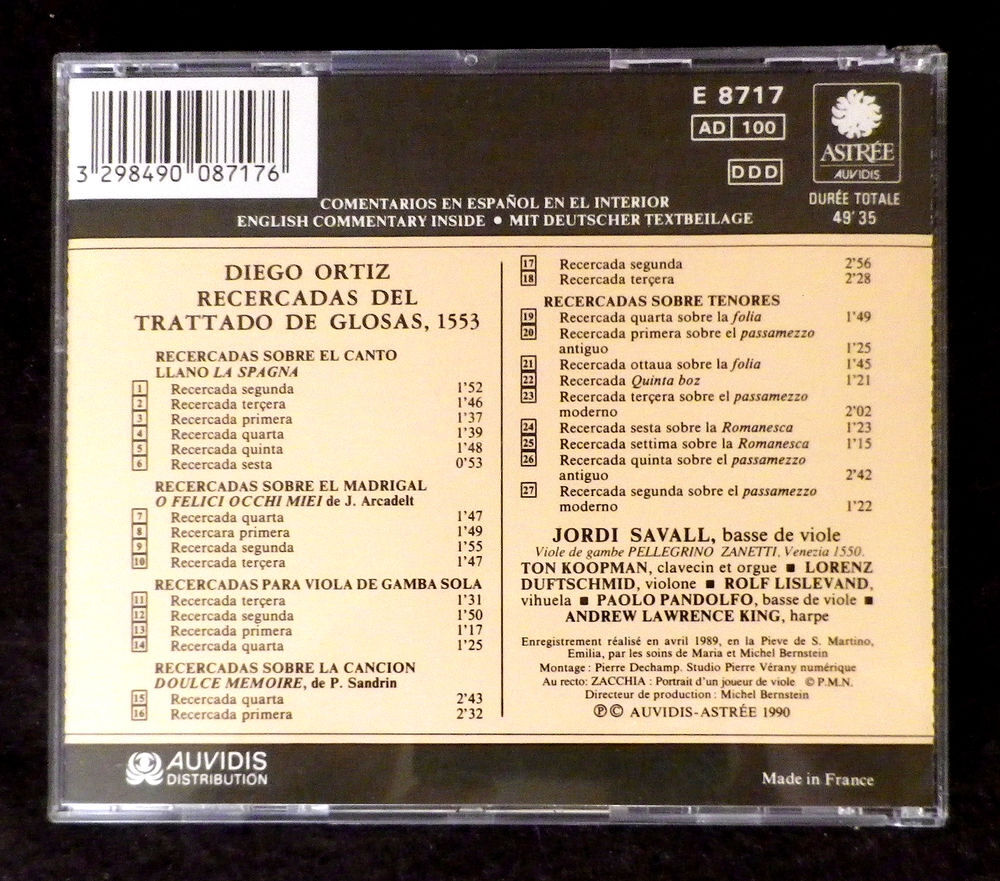 CD - Diego Ortiz ? Recercadas del Trattado de Glosas CD et vinyles