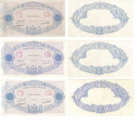 F 30  LOT 3 BILLETS   500 F BLEU ROSE 878 Raismes (59)