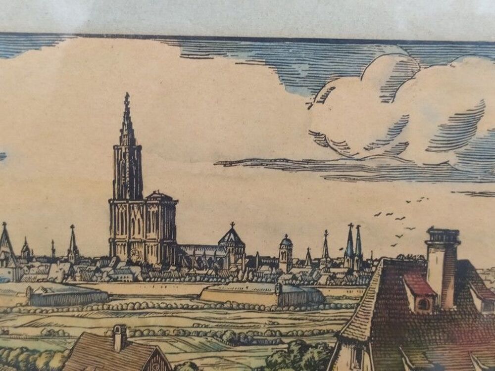 Tableau Gravure sur Bois Vieux Strasbourg Henri Bacher 
