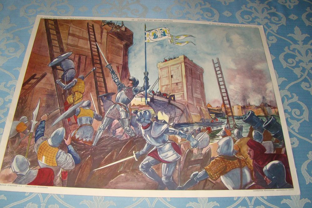 Ancienne affiche scolaire Jeanne d'Arc ann&eacute;es 1960 