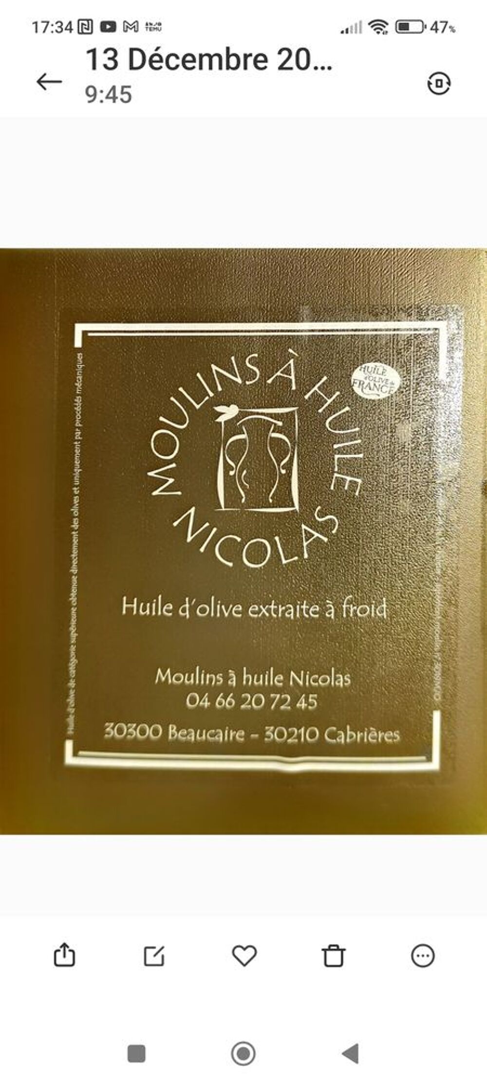 Huile d'olive moulin Nicolas &agrave; Cabri&egrave;res ( gard ) Cuisine