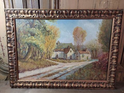 Tableau Peinture Ferme Paysage Sologne XXème Signé 80 Loches (37)