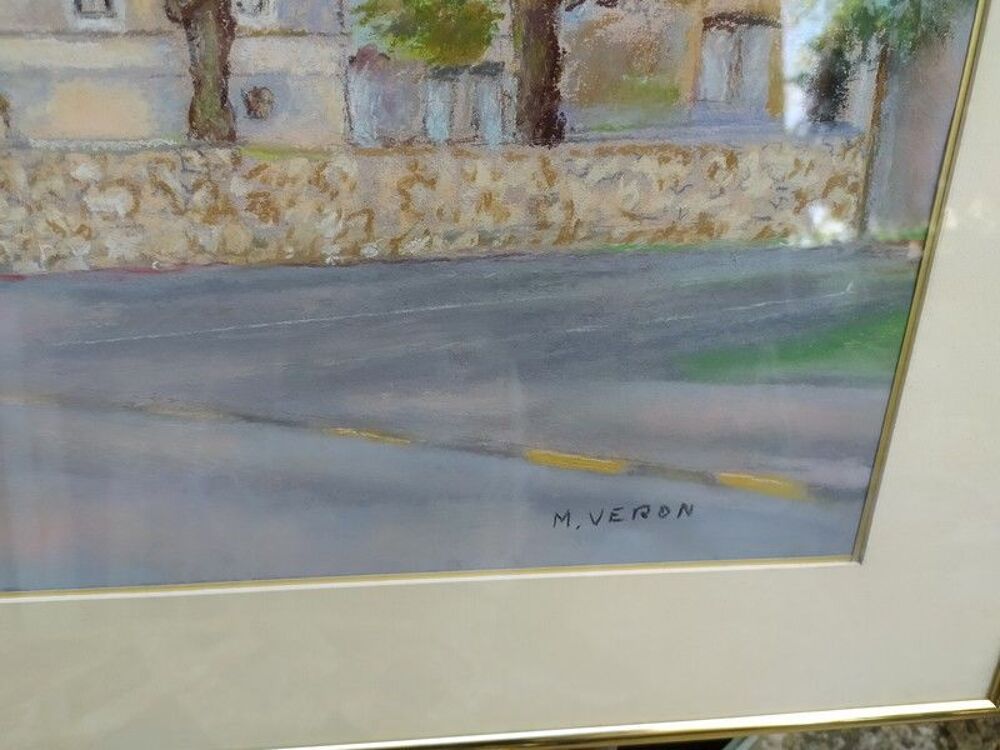 Tableau Pastel Maison de Village Sign&eacute; Veron 