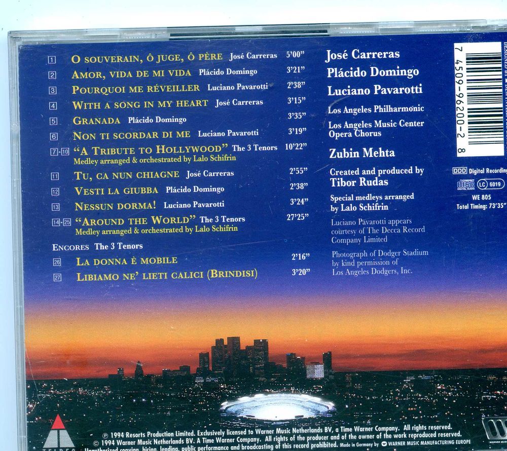 THE 3 TENORS in concert 1994 CD et vinyles