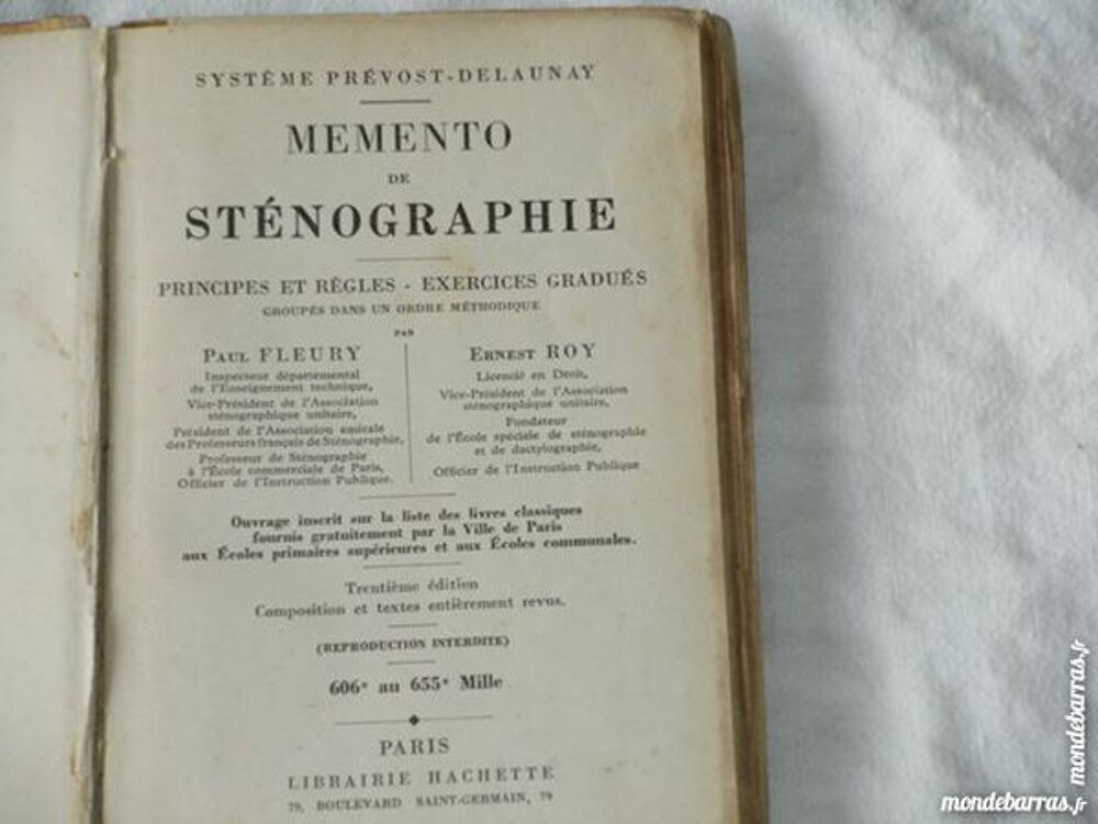 MEMENTO STENOGRAPHIE - TRES ANCIEN Livres et BD