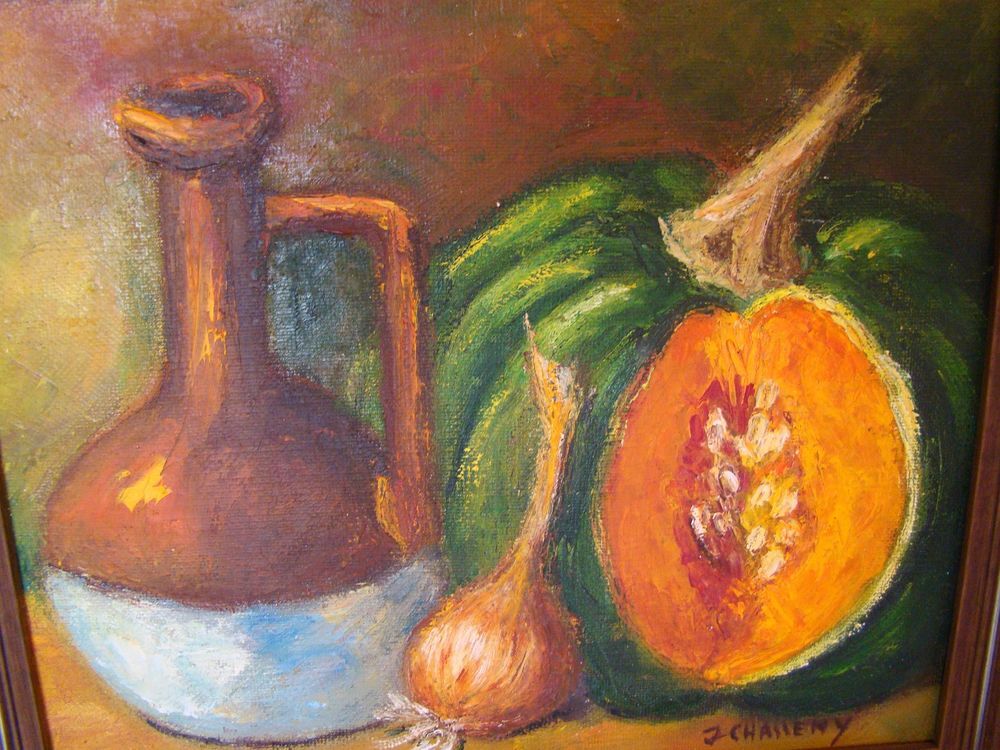 Tableau / Huile sur toile sign&eacute;e " Autour du potiron " Décoration