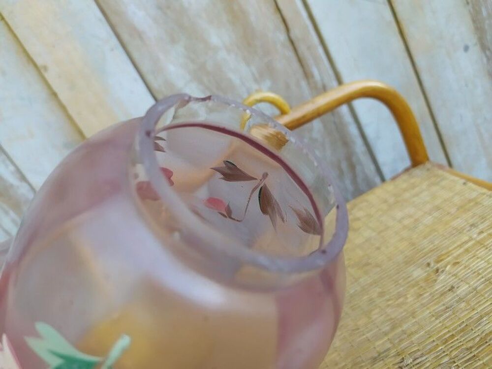 Grande Tulipe Verre Lampe &agrave; P&eacute;trole Rose Fleurs &Eacute;maill&eacute;es Décoration