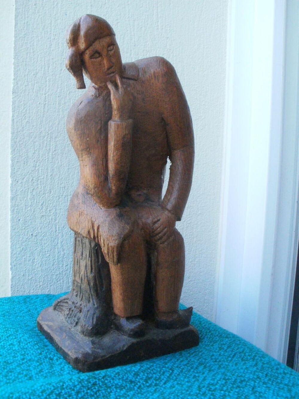 HOMME EN BOIS SCULPTE cr&eacute;ation locale, du sud ouest, H 24.5 Dcoration