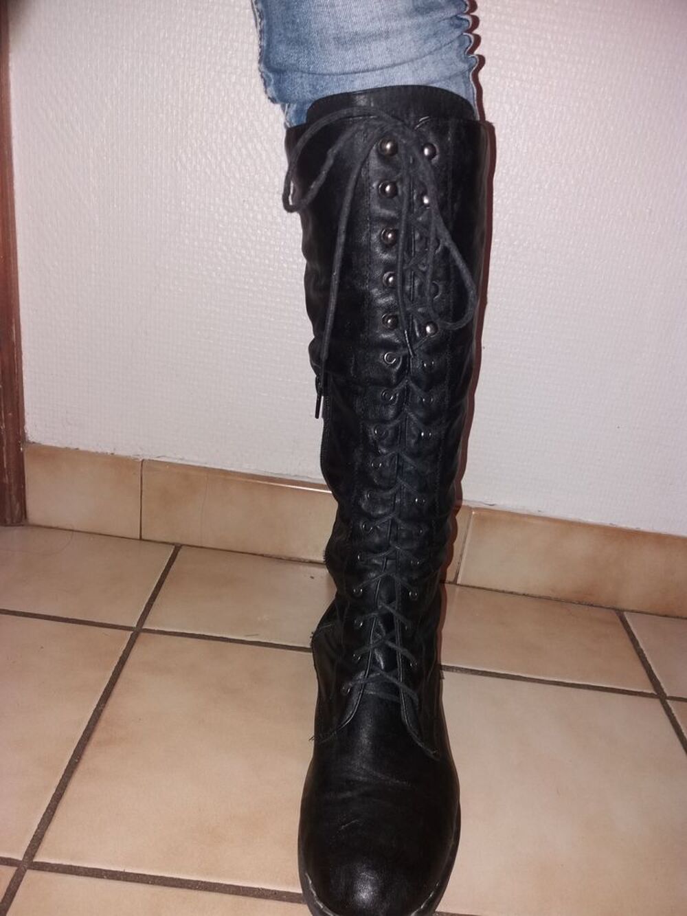 Bottes noir &agrave; lacets Chaussures