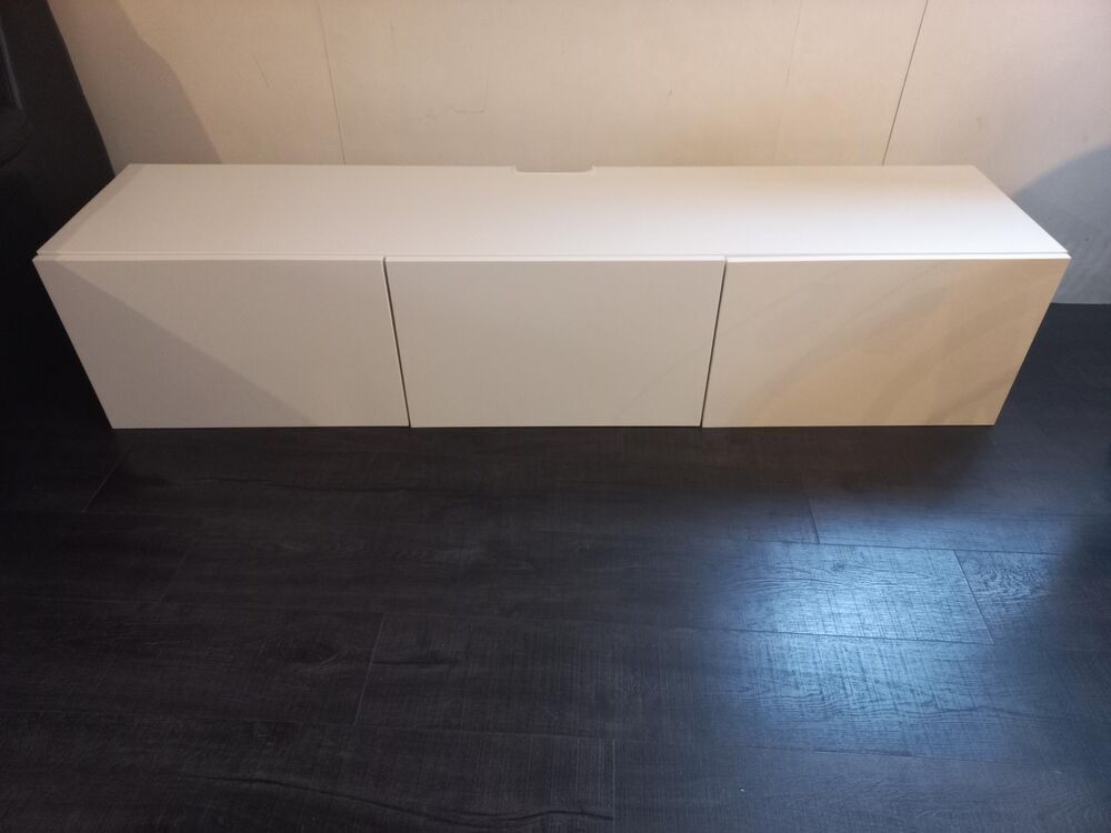 Meuble TV mural Blanc 180cm avec portes Meubles