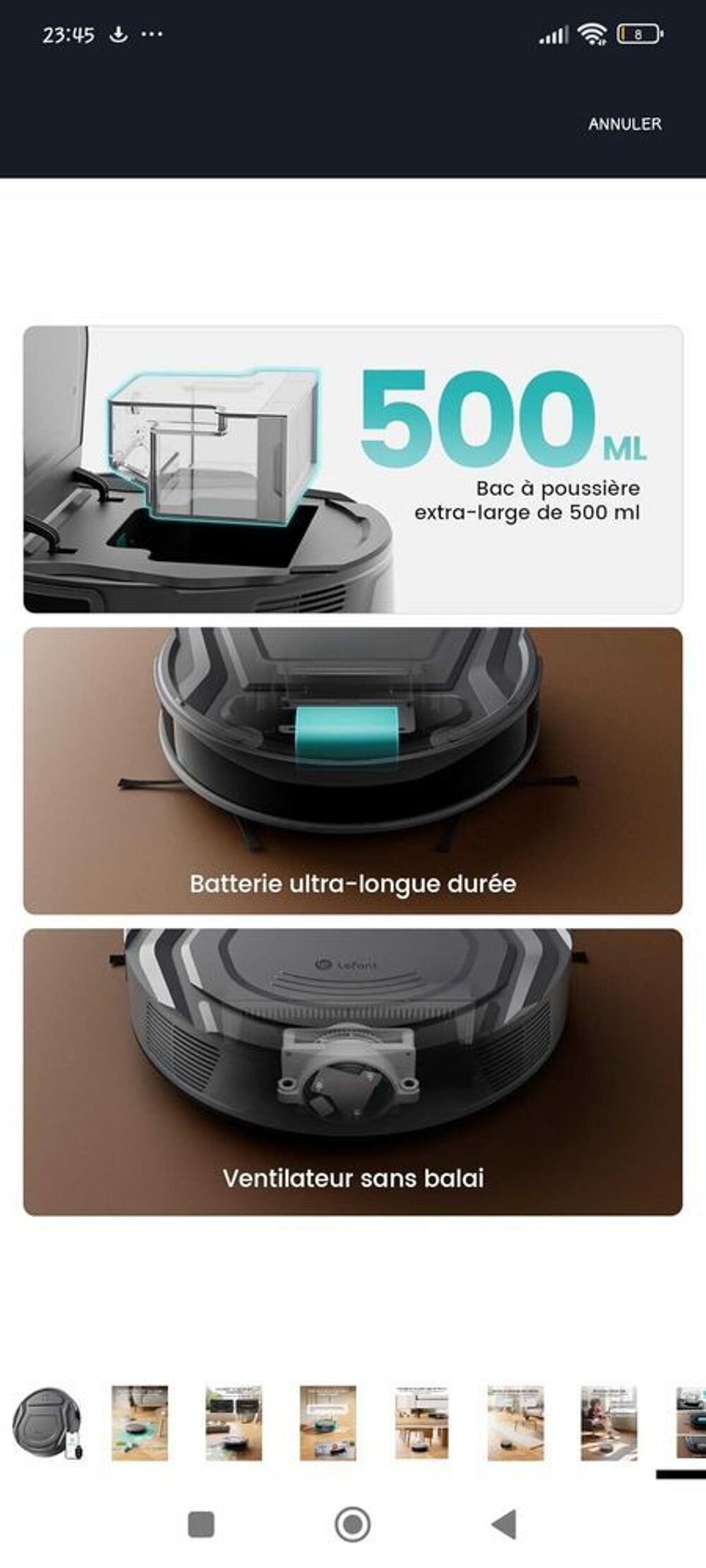 ROBOT ASPIRATEUR Lefant M210 Pro+ Neuf cause doublon Electrom�nager