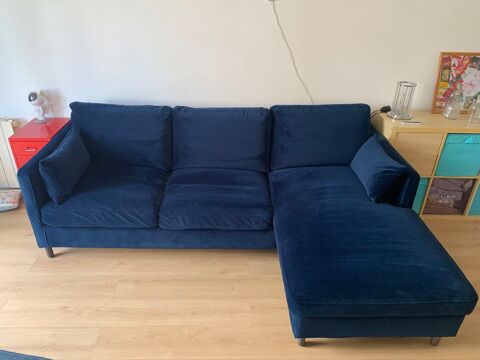 Canap d'angle droit en velour bleu convertible en lit 600 L'Ha-les-Roses (94)
