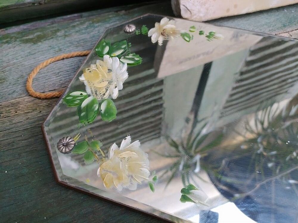 Ancien Miroir Rectangulaire &agrave; Pans Coup&eacute;s Vintage Décoration