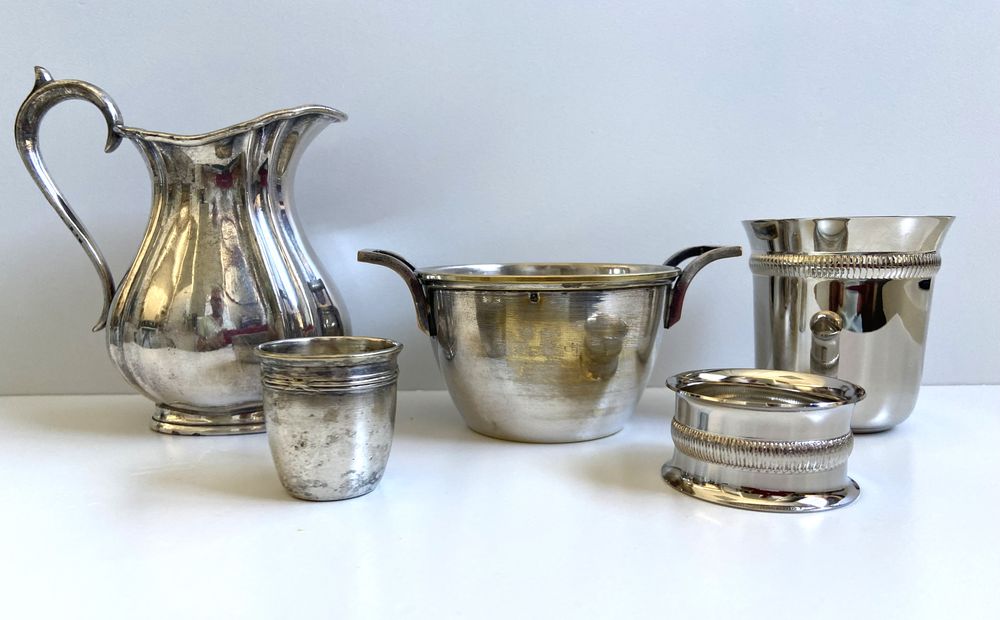 Lot Argenterie Ancienne M&eacute;tal &amp; Laiton Argent&eacute; Vintage 