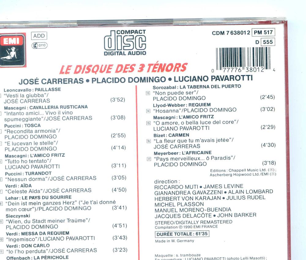 Le disque des trois t&eacute;nors, CD et vinyles