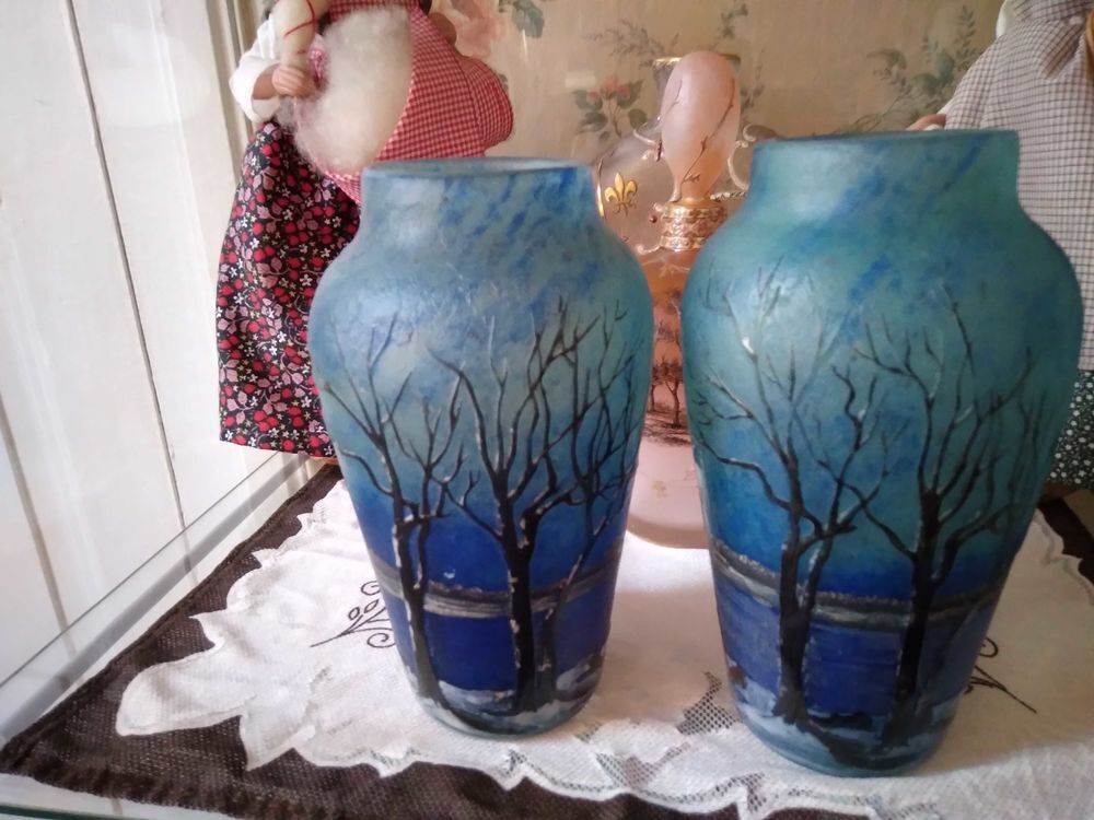 PAIRE DE VASES SIGNES DELATTE NAN&agrave; &amp;#135;Y DANS LE DECOR D'EPOQUE ART NOUVEAU 1890-1910 EN PARFAIT ETAT SANS EGRENURE NI F&Ecirc;LE... 