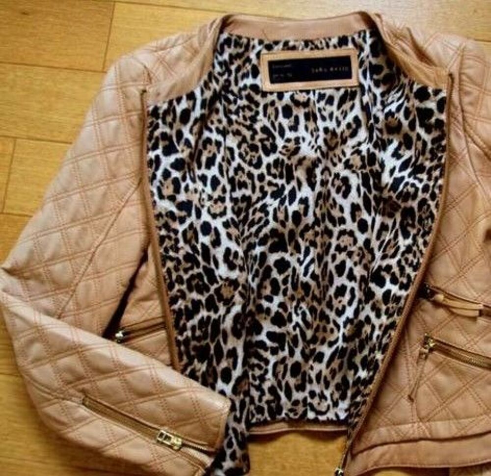 Veste cuir matelass&eacute;e beige ZARA T. 38/40 Vêtements