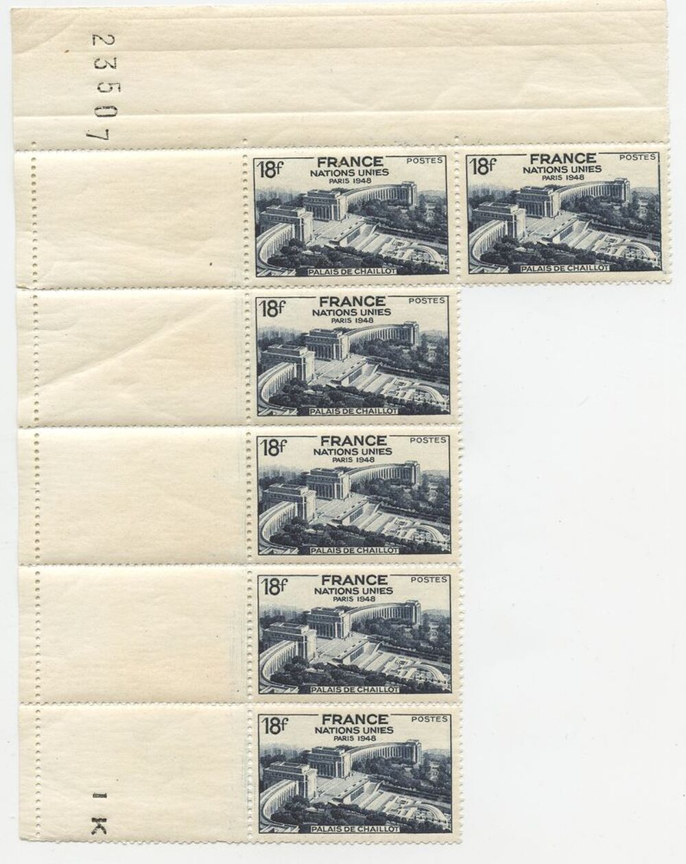 SIX TIMBRES FRANCE 1948 -N&deg; 819** NEUFS BORD DE FEUILLE 