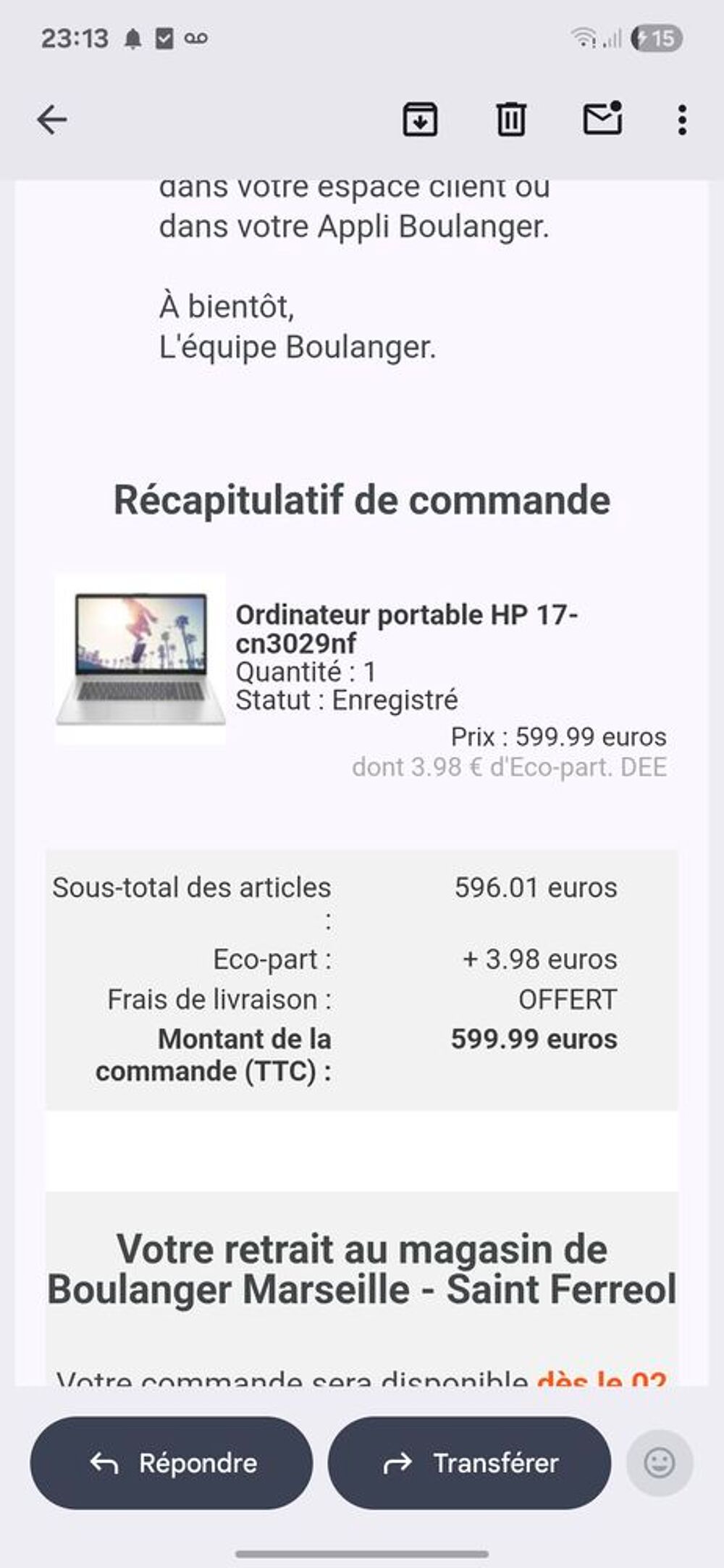Ordinateur portable HP 17 cn3029nf Matériel informatique