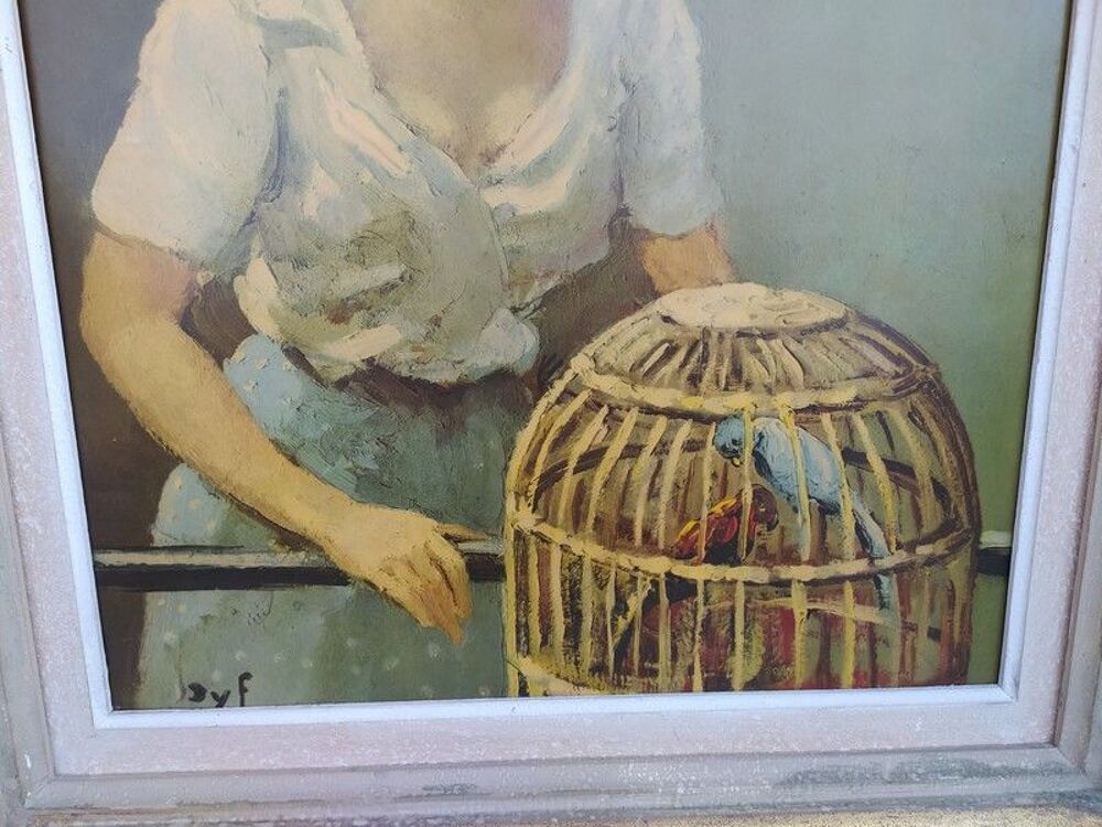 Tableau Marcel Dyf Jeune Femme et la Cage aux Oiseaux Cadre Décoration