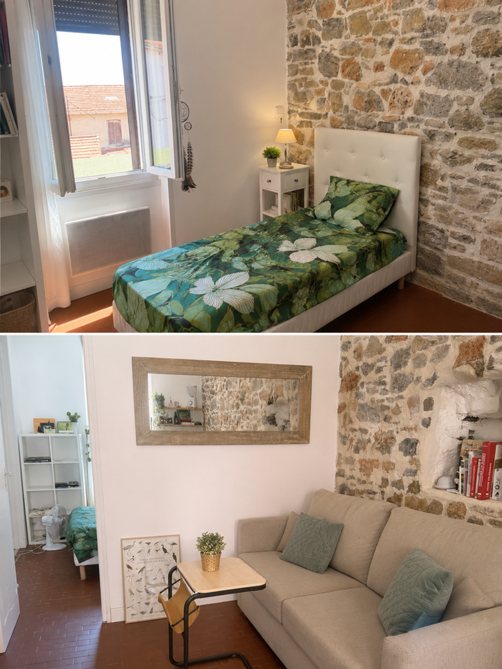 Location Appartement T2 meuble- bas Faron- refait avec pierre apparentes Toulon