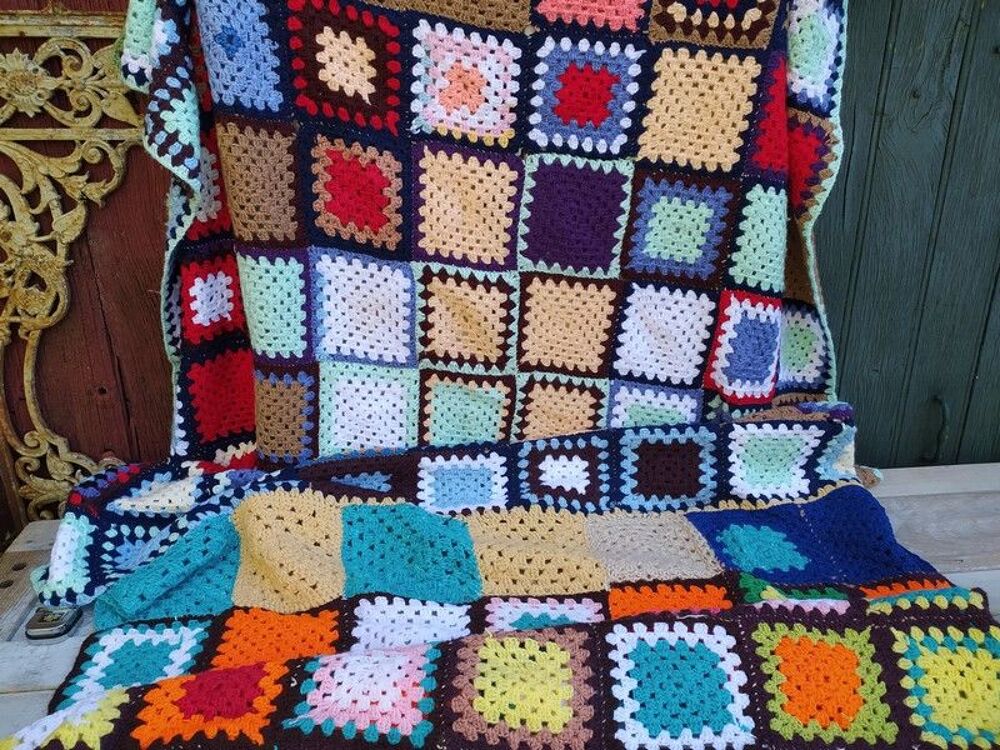 Plaid Patchwork Crochet Laine Boh&egrave;me Vintage 
Décoration