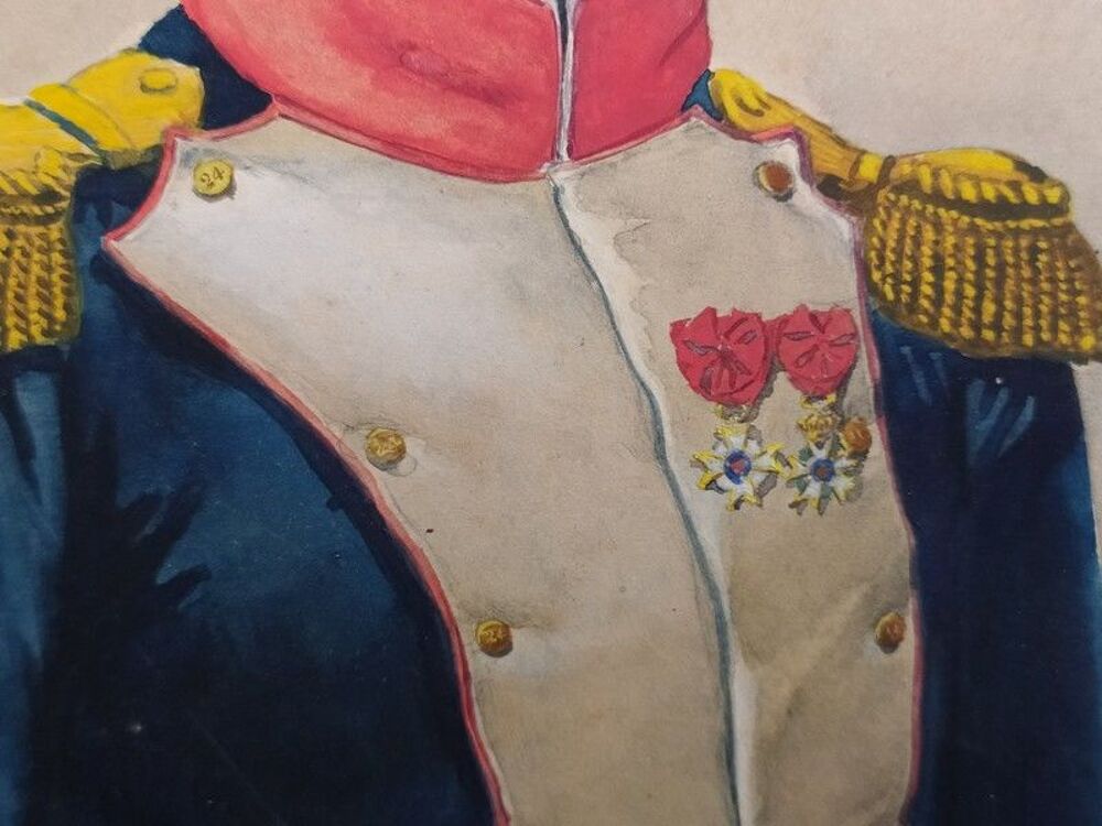 Portrait Dessin Aquarelle Officier Militaire Napol&eacute;on Empire 