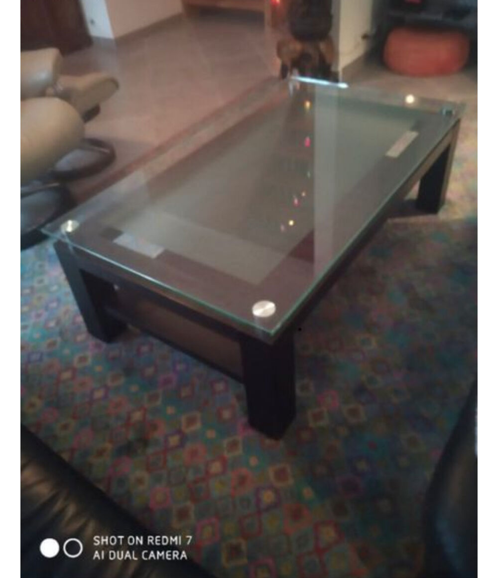 Table basse bois wengue et verre opaque Meubles