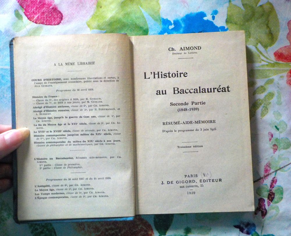 L'HISTOIRE au BACCALAUREAT par Ch. AIMOND 1939 Livres et BD