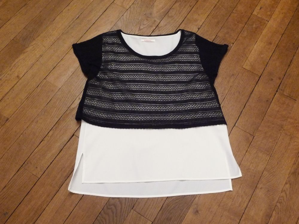 Double Top/ Tunique/ Tee Shirt Ecru avec son Top Court Noir Vêtements