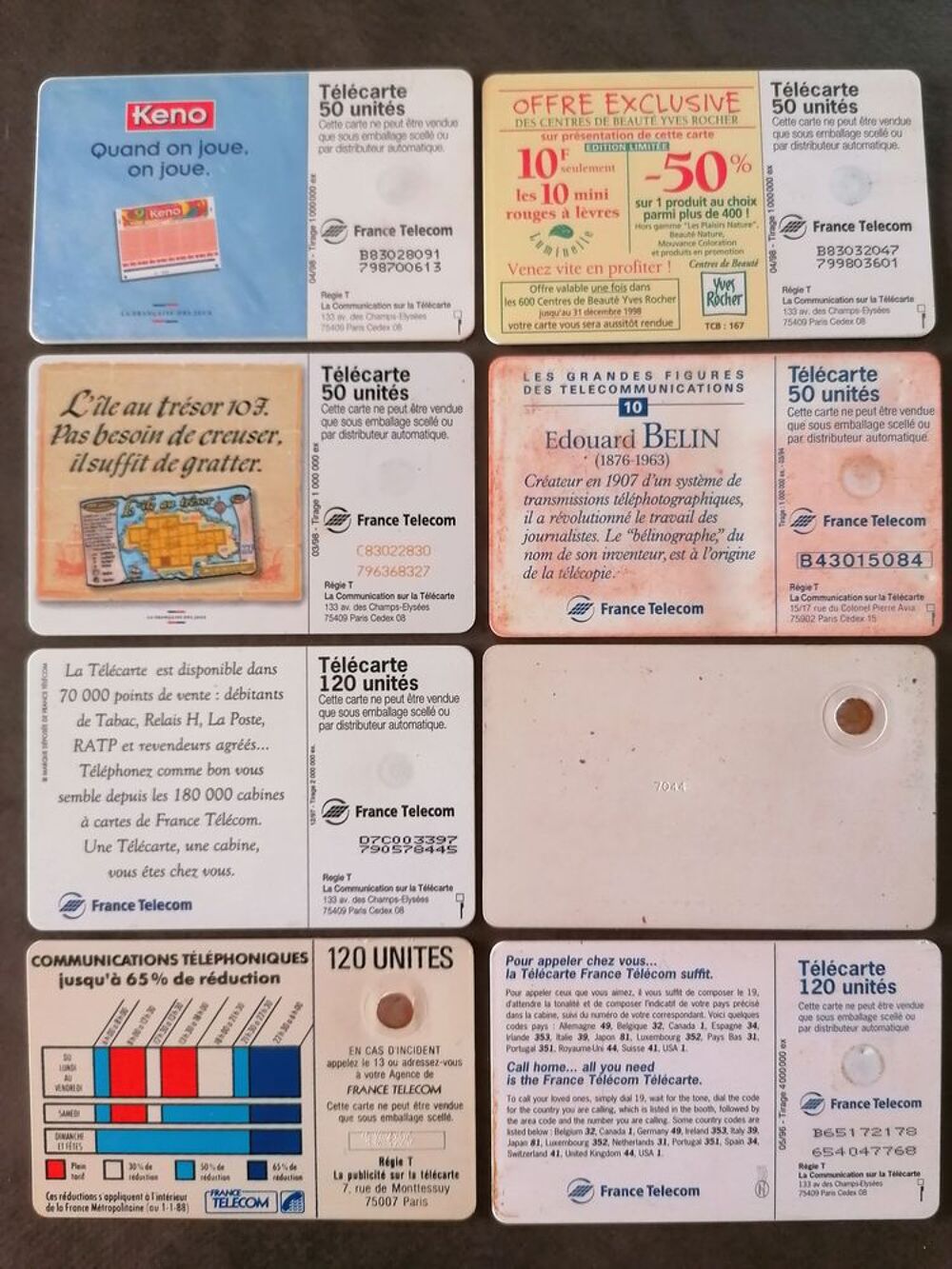  Lot de 8 T&eacute;l&eacute;cartes 