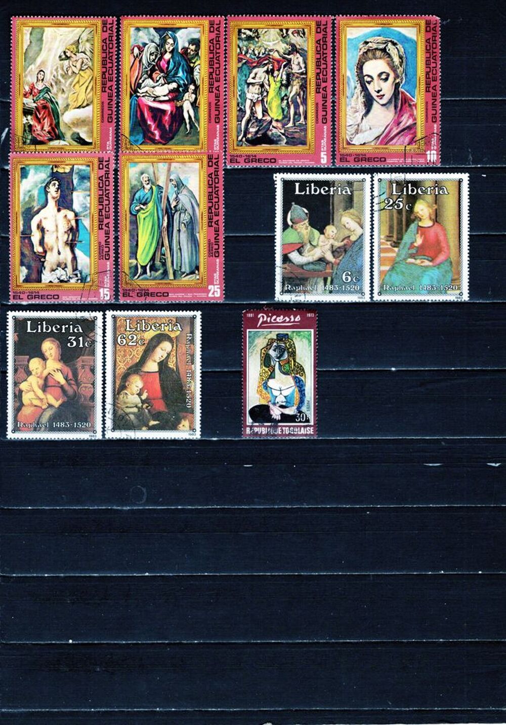 lot de 34 timbres d'AFRIQUE sur la PEINTURE 