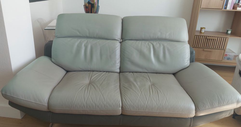 Canape cuir 3 places gris clair Meubles