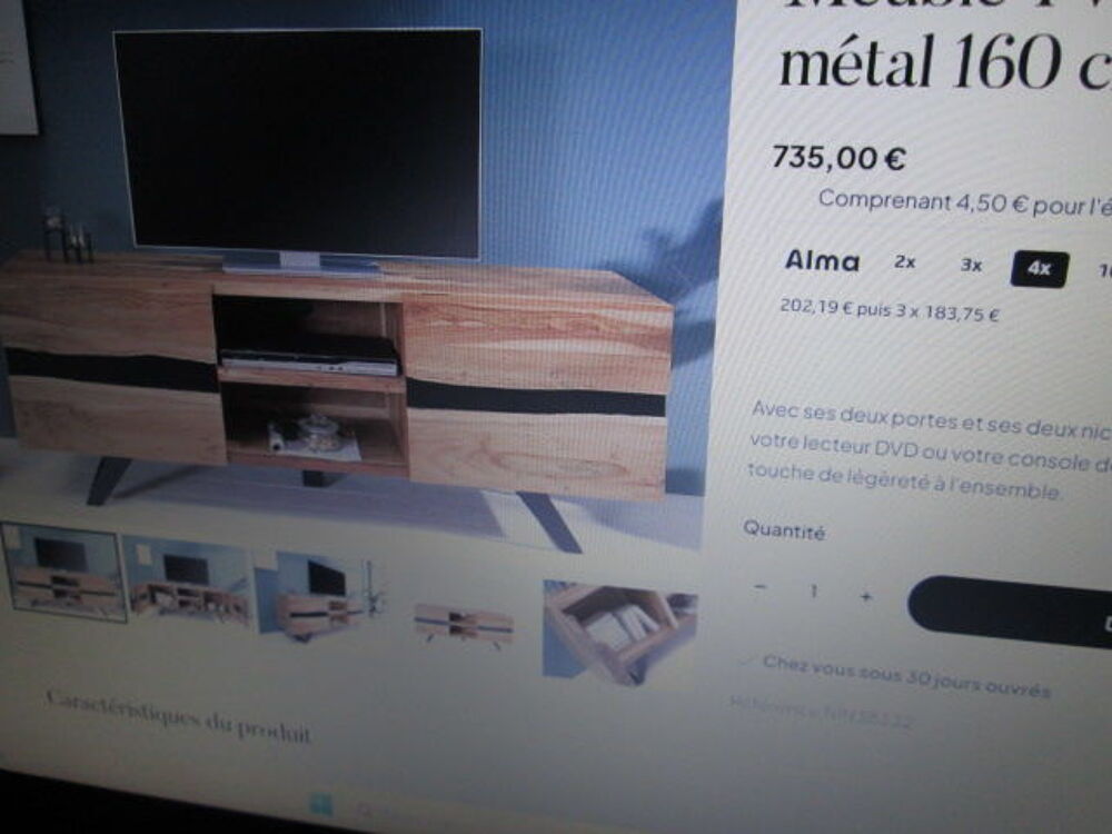 Meuble TV acacia massif et m&eacute;tal noir Meubles