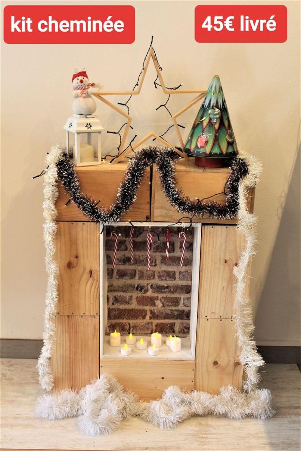 Kit chemin&eacute;e en caisses de vin Décoration