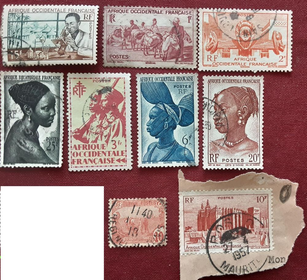 18 TIMBRES &agrave; collection : AFRIQUE OCCIDENTALE Fran&ccedil;aise 1957 