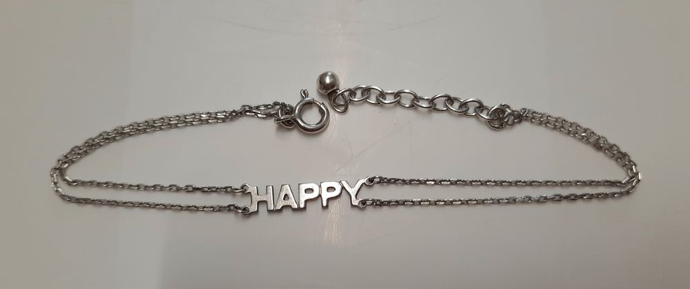Bracelet chaine 2 rangs message Happy en argent Bijoux et montres