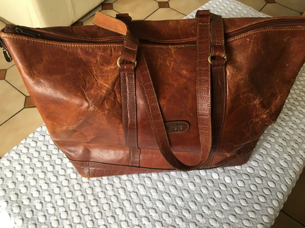 Grand sac ancien tout cuir Maroquinerie