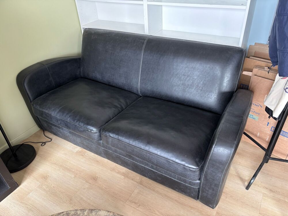 Canap&eacute; convertible en cuir marron Meubles