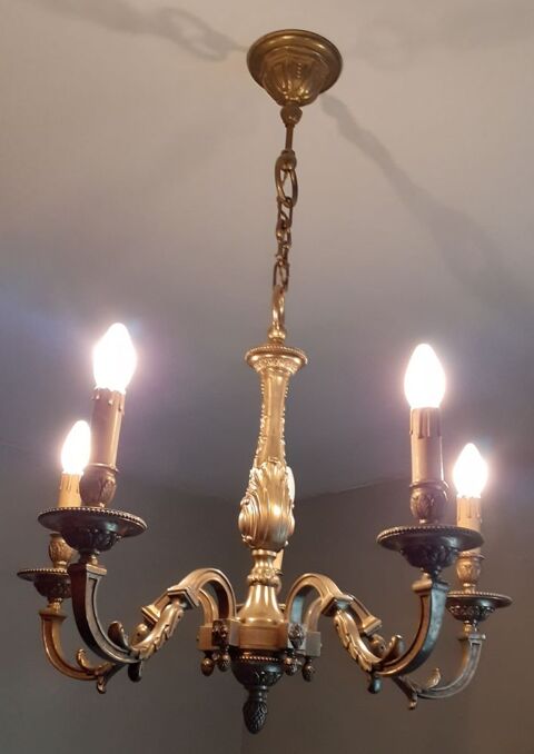 Lustre bronze dor 5 branches 250 Saint-Ouen (93)