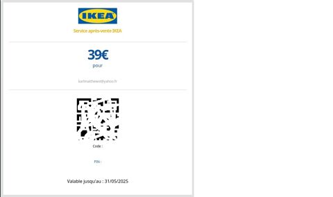Vente d'un avoir ikea 39 euros à 30 euros.  31400 Toulouse