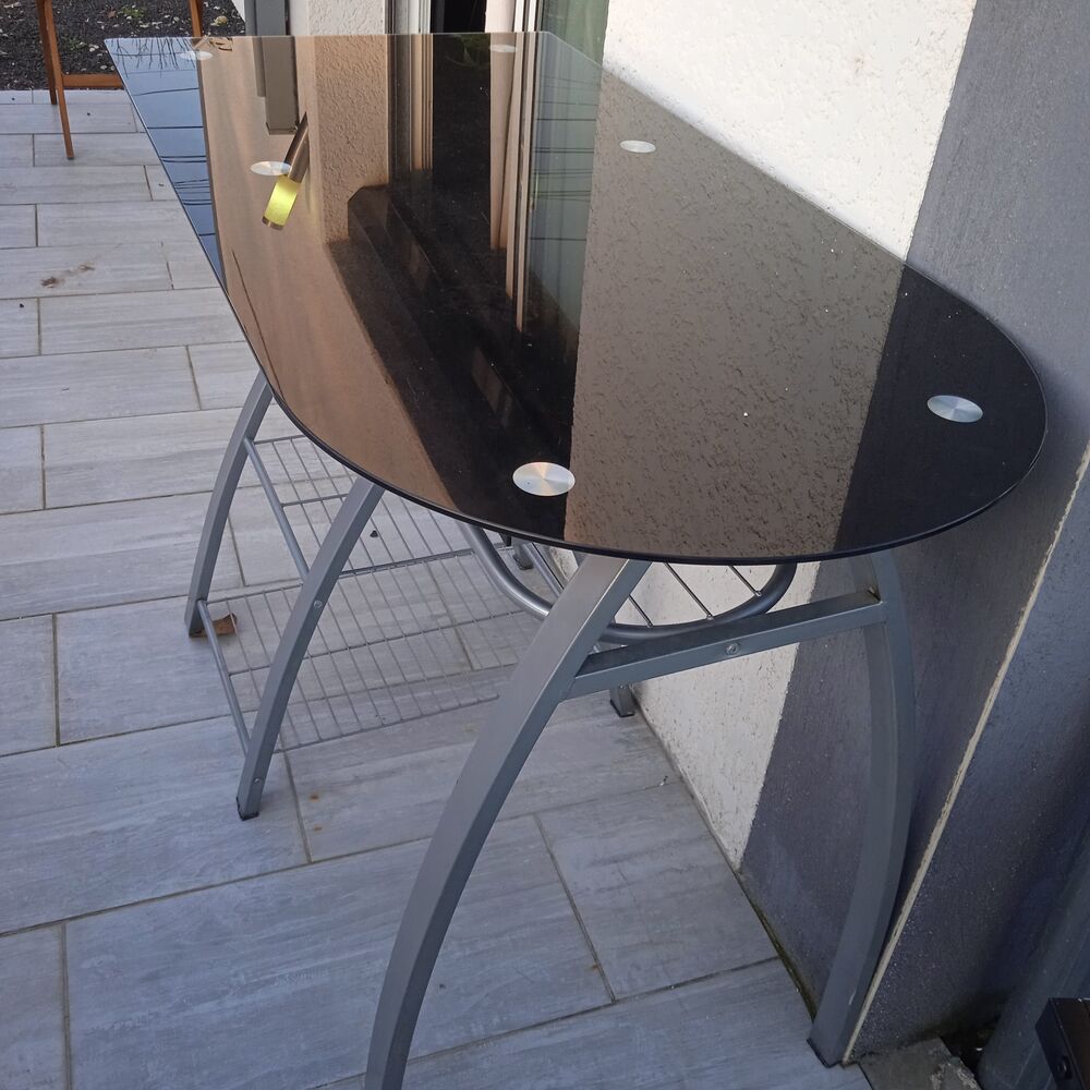 Table mange debout verre noir structure metal longueur 120, Meubles
