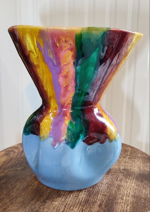 Vase c�ramique �maill�e vintage sign� 35 Clermont (60)