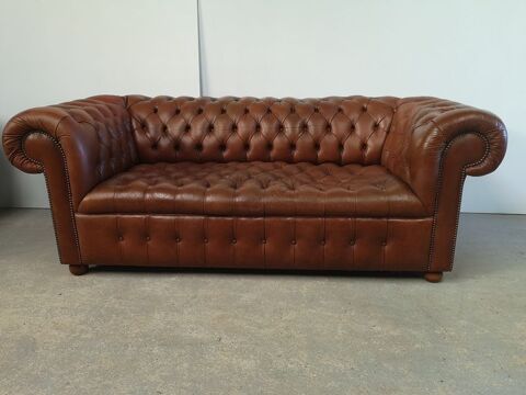 Canap chesterfield cuir marron clair 2250 Guclard (72)