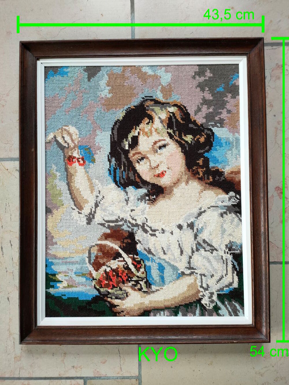 Tableau tiss&eacute; femme, broderie au point de croix, fait main Décoration